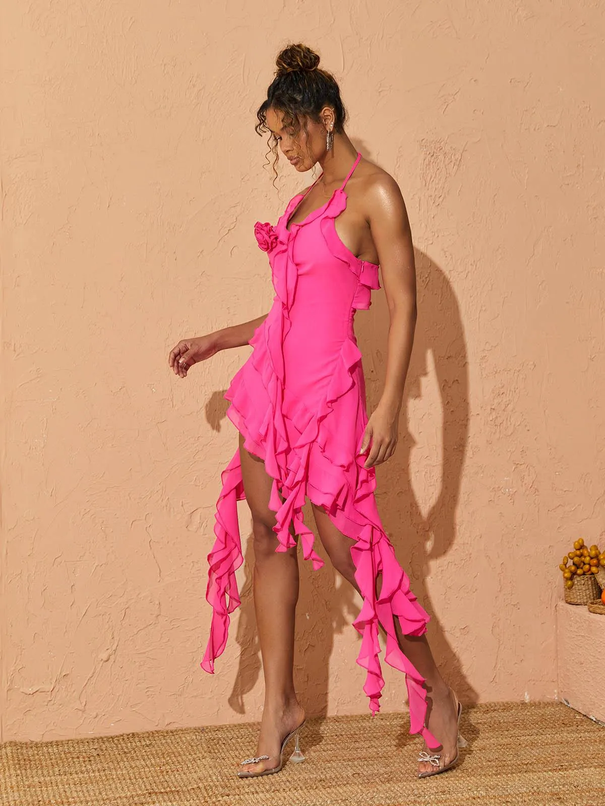 Claire Plunge Mesh Mini Dress In Hot Pink sold by Mew Mews product image thumbnail 5