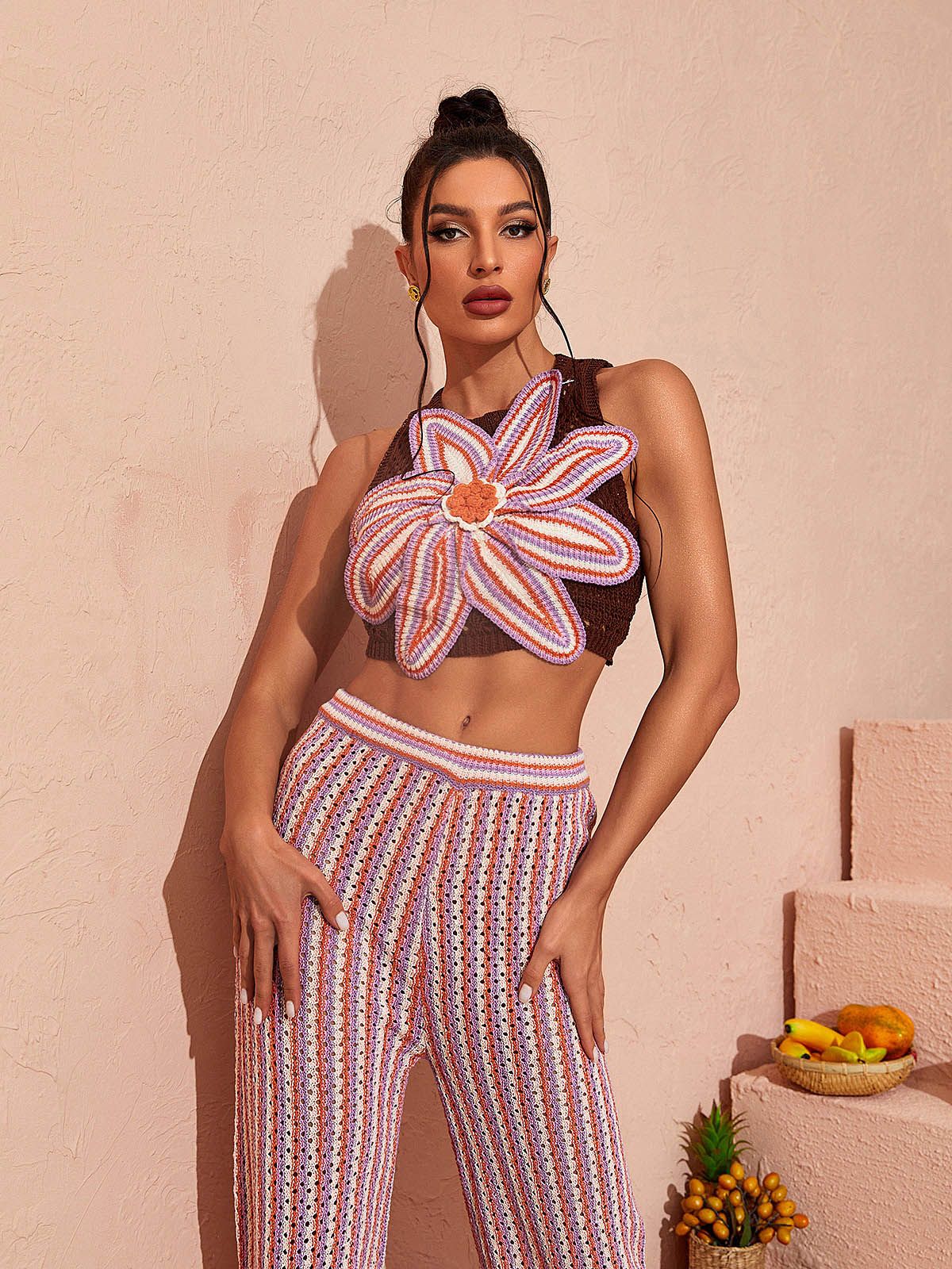 Silas Floral Hollow Knitted Pants Set sold by Mew Mews product image thumbnail 3