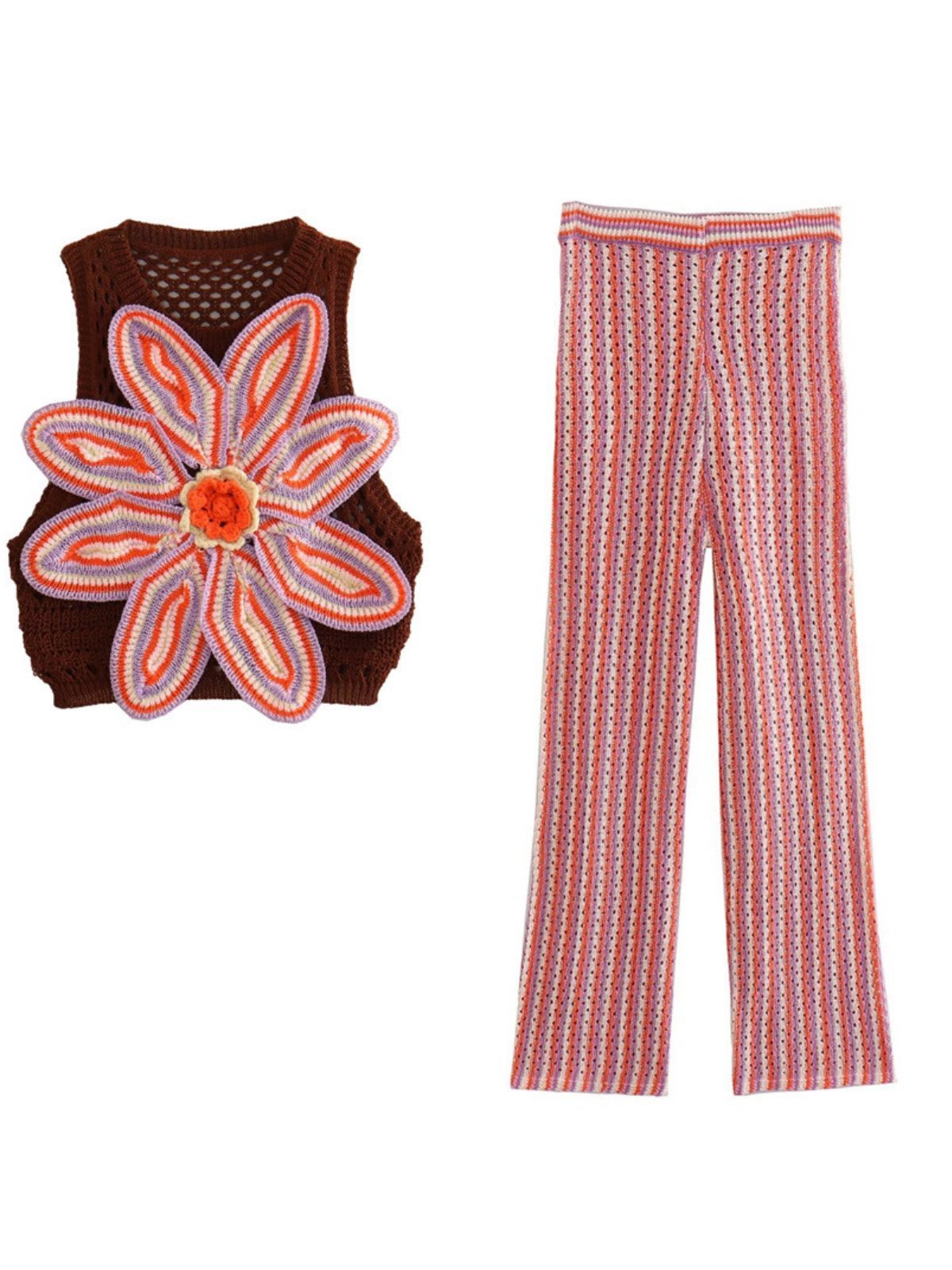 Silas Floral Hollow Knitted Pants Set sold by Mew Mews product image thumbnail 7