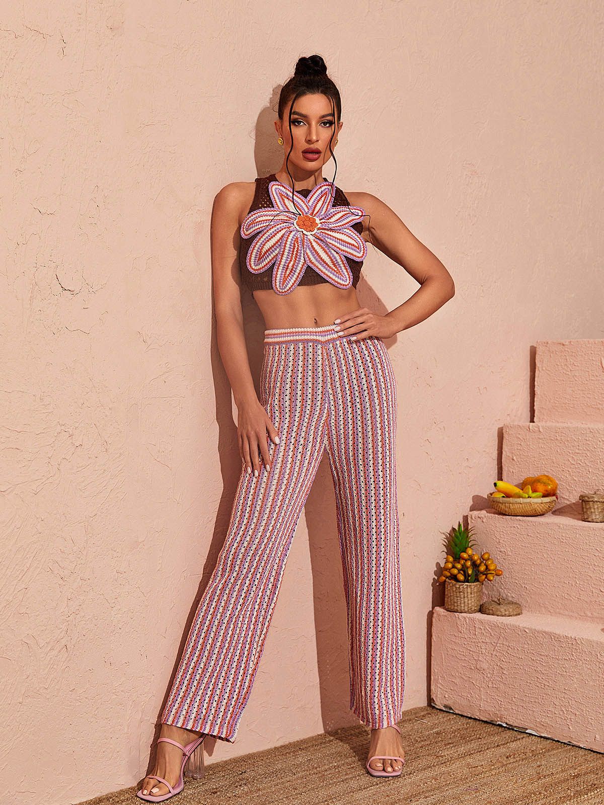 Silas Floral Hollow Knitted Pants Set sold by Mew Mews