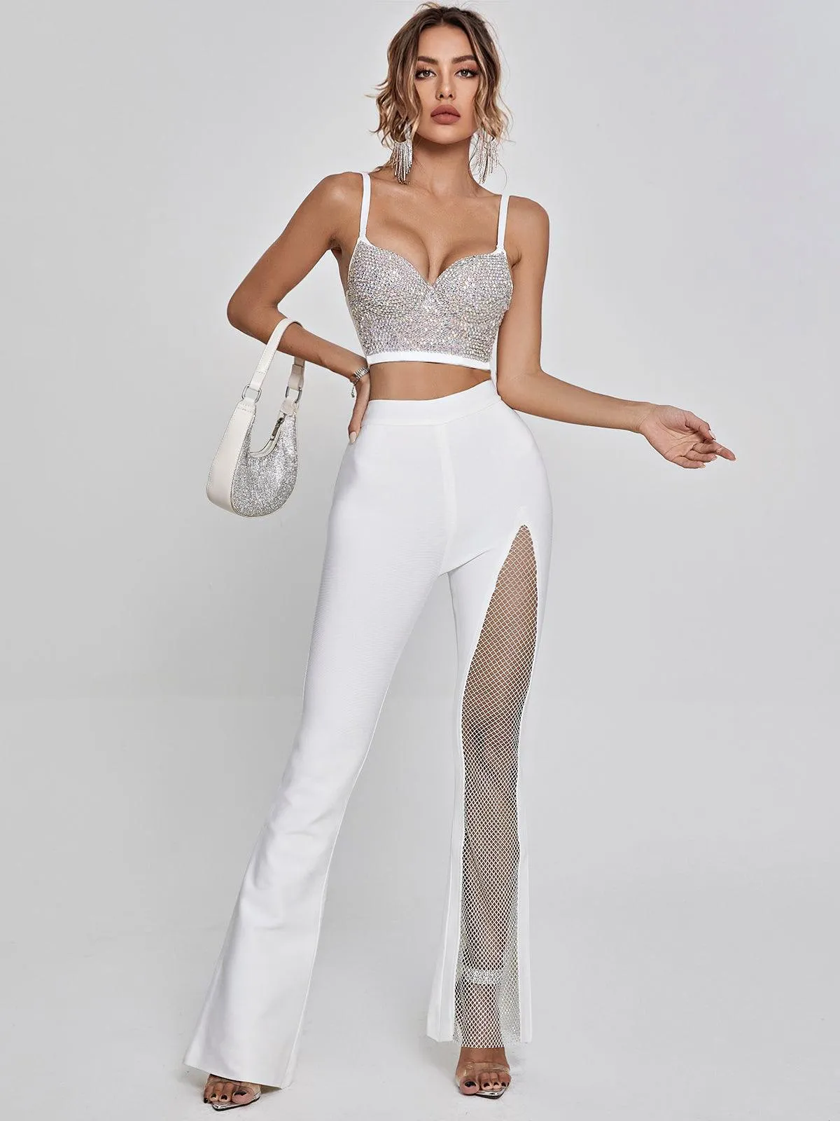 Della Mesh Diamond Bandage Pants In White sold by Mew Mews product image thumbnail 2