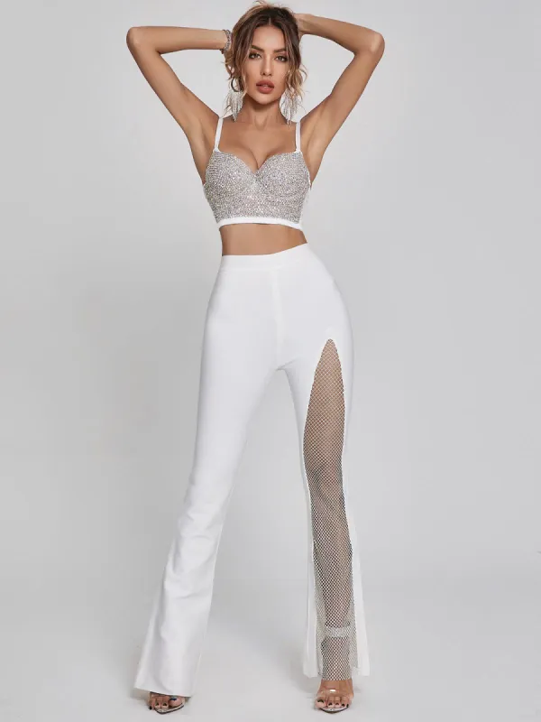 Della Mesh Diamond Bandage Pants In White sold by Mew Mews