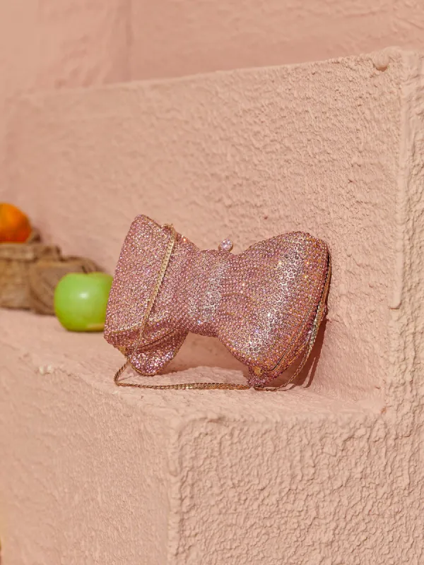 Sherah Crystal Bow Bag In Pink made by Mew Mews