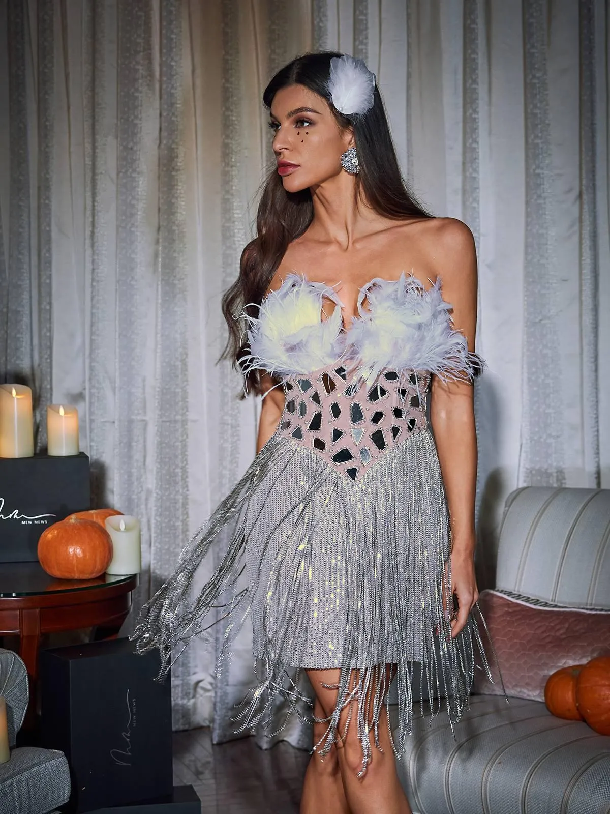 Kamdyn Strapless Crystal Fringe Sequin Dress sold by Mew Mews product image thumbnail 3