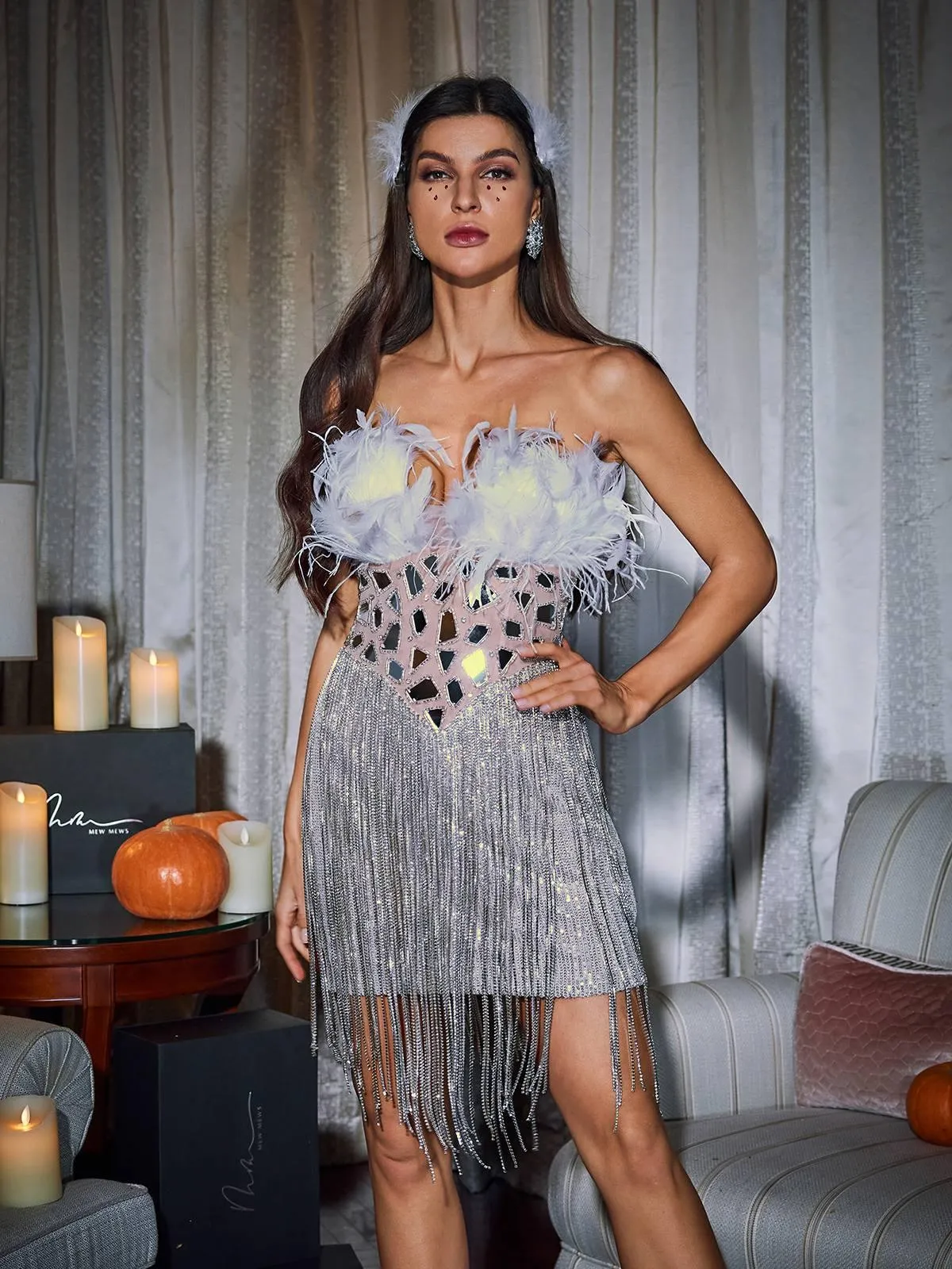 Kamdyn Strapless Crystal Fringe Sequin Dress sold by Mew Mews product image thumbnail 2