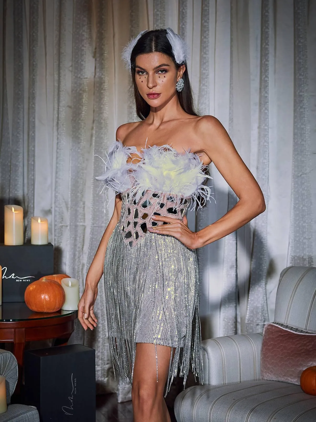 Kamdyn Strapless Crystal Fringe Sequin Dress sold by Mew Mews product image thumbnail 5