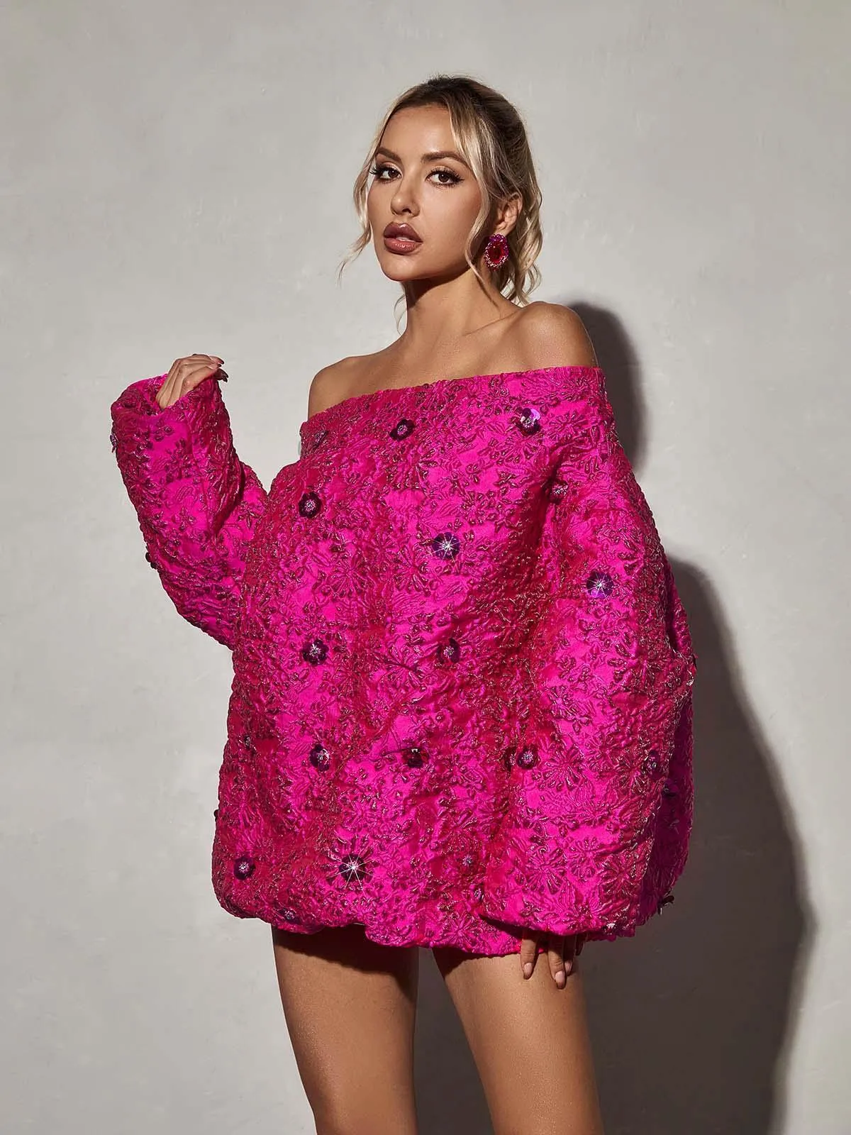 Aanya Long Sleeve Jacquard Mini Dress sold by Mew Mews product image thumbnail 5