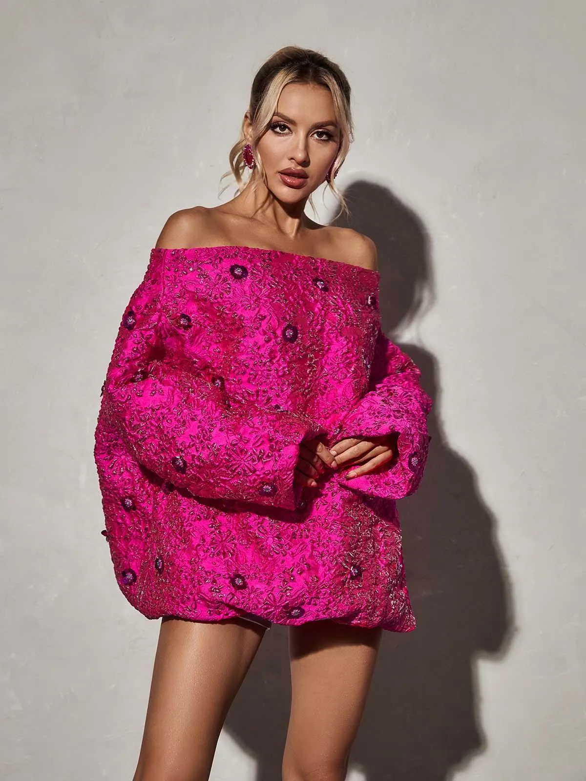 Aanya Long Sleeve Jacquard Mini Dress sold by Mew Mews product image thumbnail 4