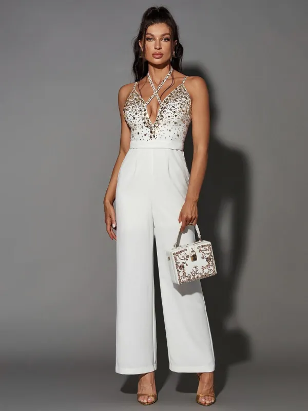 Piper Plunge Embellished Jumpsuit sold by Mew Mews
