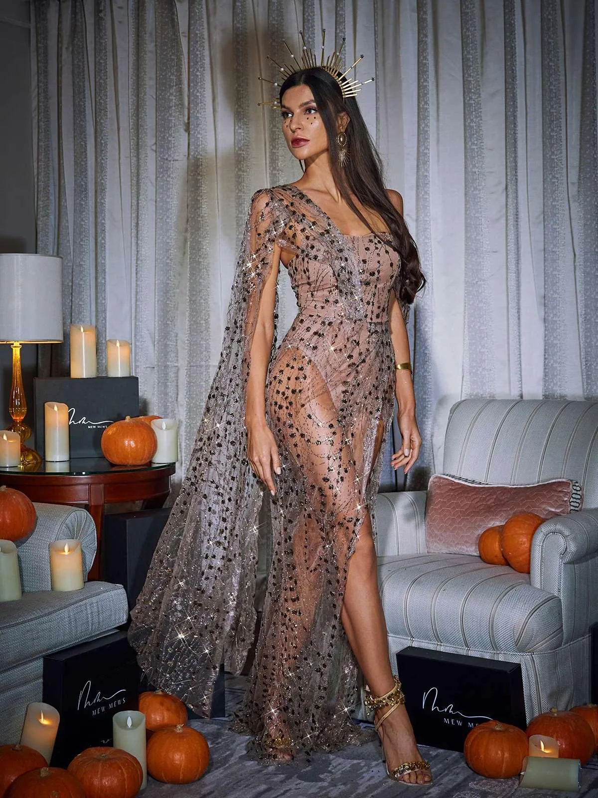 Bailee Split Sequin Maxi Dress In Bronze sold by Mew Mews product image thumbnail 4