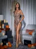 Bailee Split Sequin Maxi Dress In Bronze sold by Mew Mews