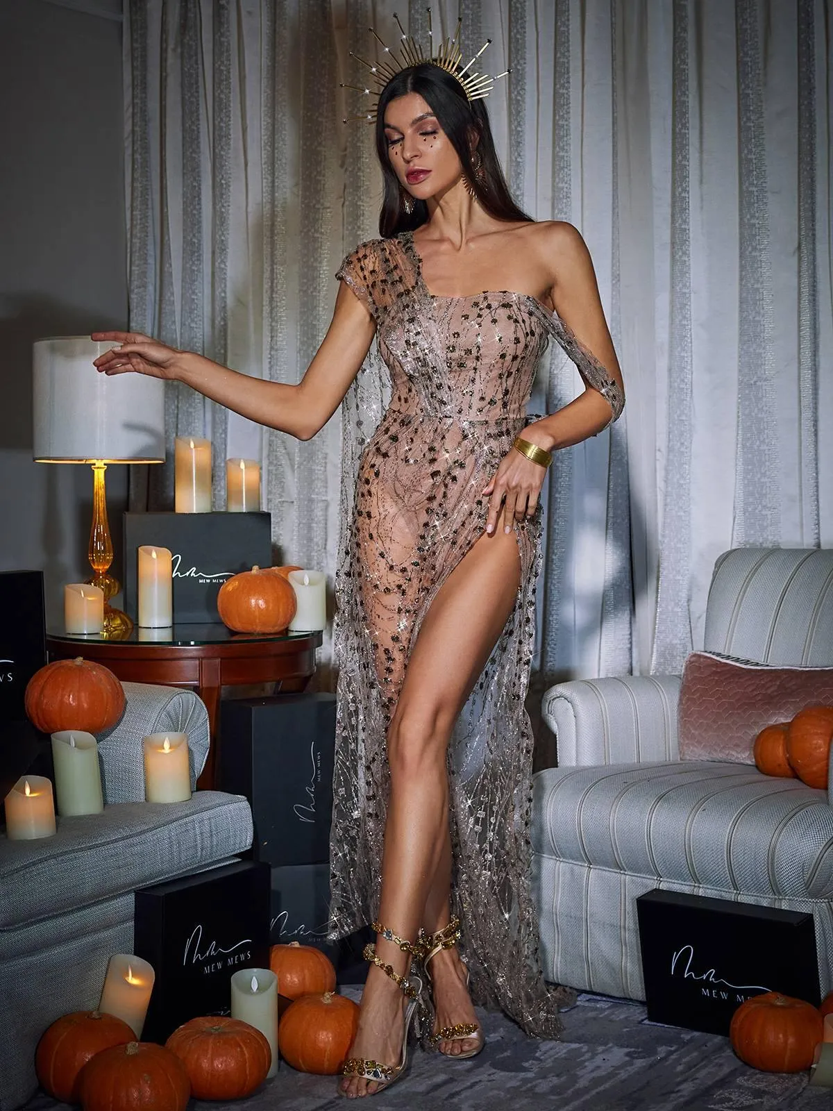 Bailee Split Sequin Maxi Dress In Bronze sold by Mew Mews product image thumbnail 3