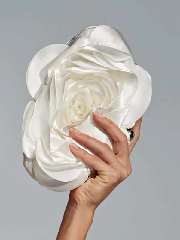 Wells White Flower Satin Clutch sold by Mew Mews