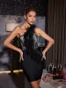 Hayes One Shoulder Feather Bandage Dress sold by Mew Mews
