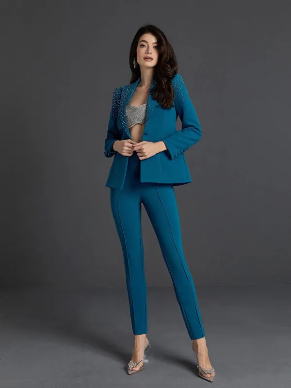 Ripley Rhinestone Blazer Set In Blue sold by Mew Mews