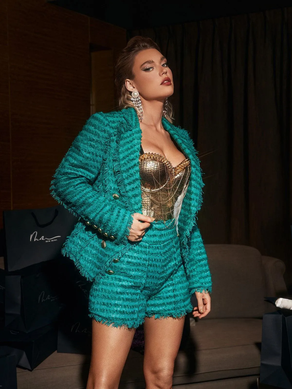 Emiliana Chain Embellished Metallic Corset Top sold by Mew Mews product image thumbnail 2