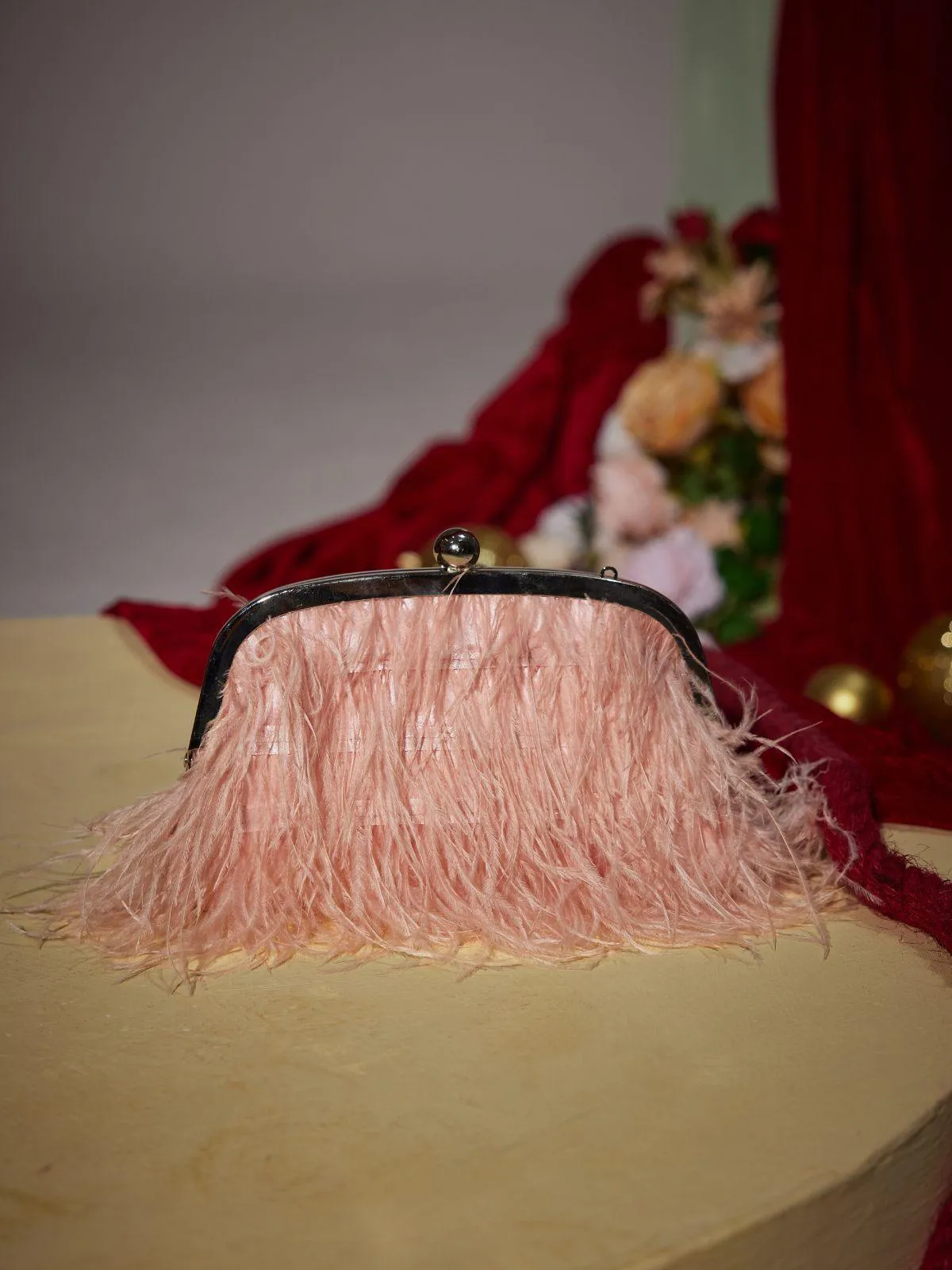Feliden Feather Fringe Clutch In Pink sold by Mew Mews