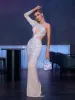Gage One Shoulder Cutout Embellished Maxi Dress sold by Mew Mews
