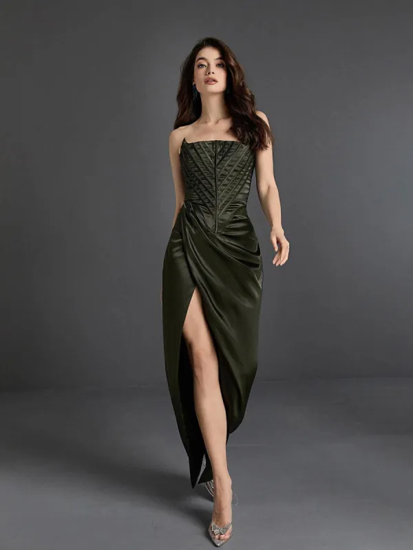 Auden Strapless Satin Split Maxi Dress sold by Mew Mews