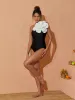 Aureliana Flower One Piece Swimsuit In Black sold by Mew Mews