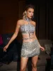 Zelie Rhinestone Cutout Crop Top In Silver sold by Mew Mews