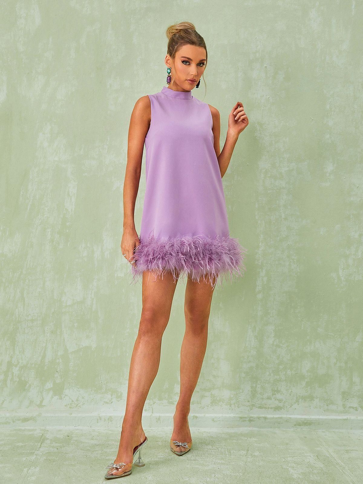 Nisha Feather Mini Dress In Lilac sold by Mew Mews product image thumbnail 5