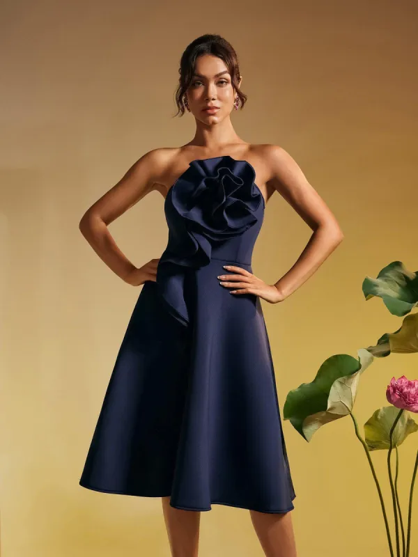 Polly Strapless Flower Ruched Midi Dress sold by Mew Mews