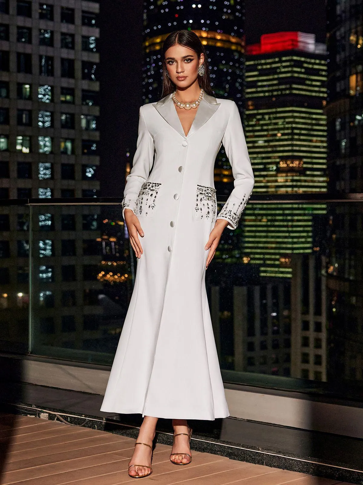 Hassan Rhinestone Blazer Dress In White sold by Mew Mews product image thumbnail 3