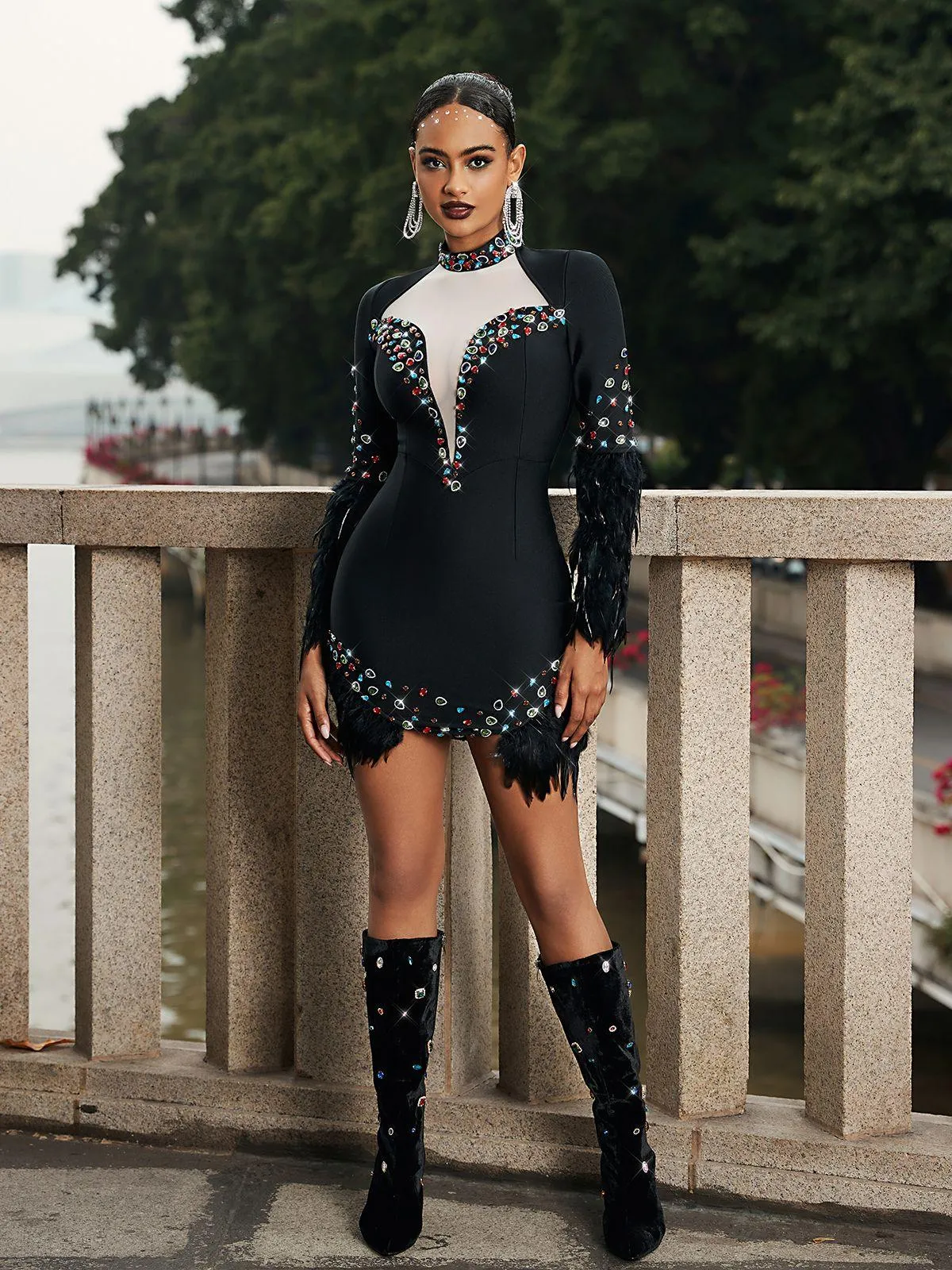 Lilit Rhinestone Feather Bandage Dress sold by Mew Mews product image thumbnail 2
