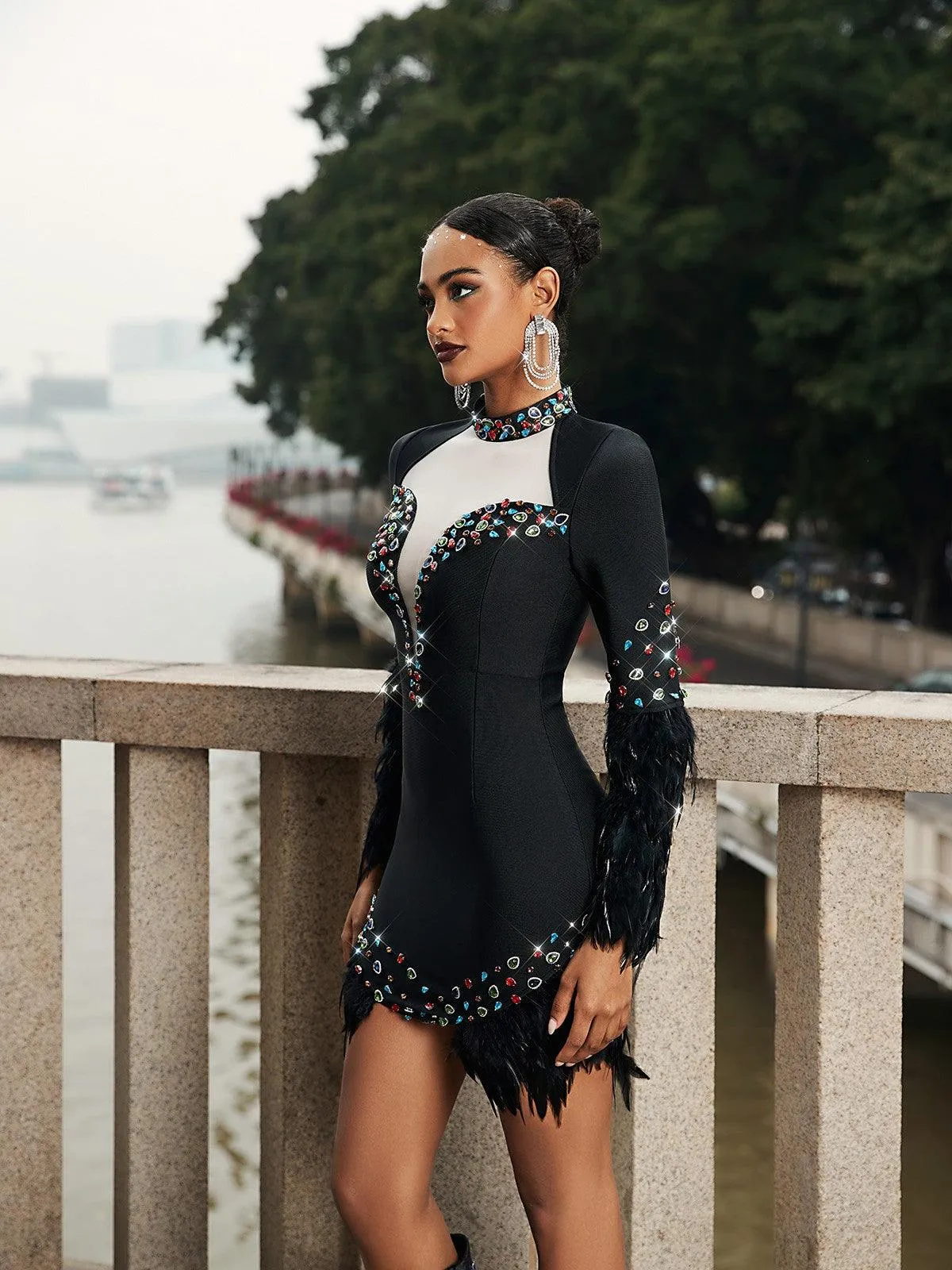 Lilit Rhinestone Feather Bandage Dress sold by Mew Mews product image thumbnail 4