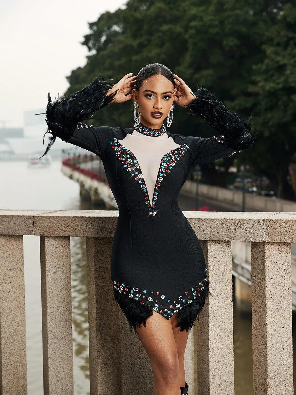 Lilit Rhinestone Feather Bandage Dress sold by Mew Mews product image thumbnail 3