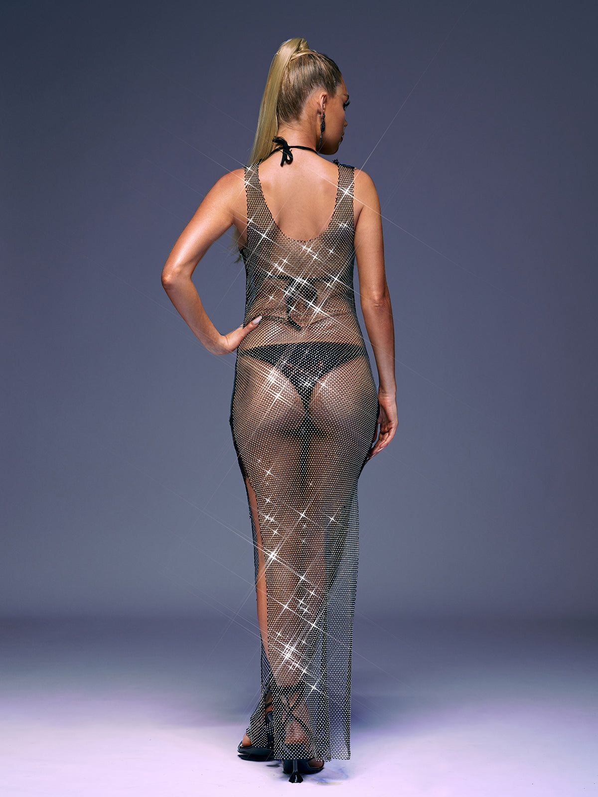 Magdalena Mesh Rhinestone Maxi Dress In Black sold by Mew Mews product image thumbnail 5