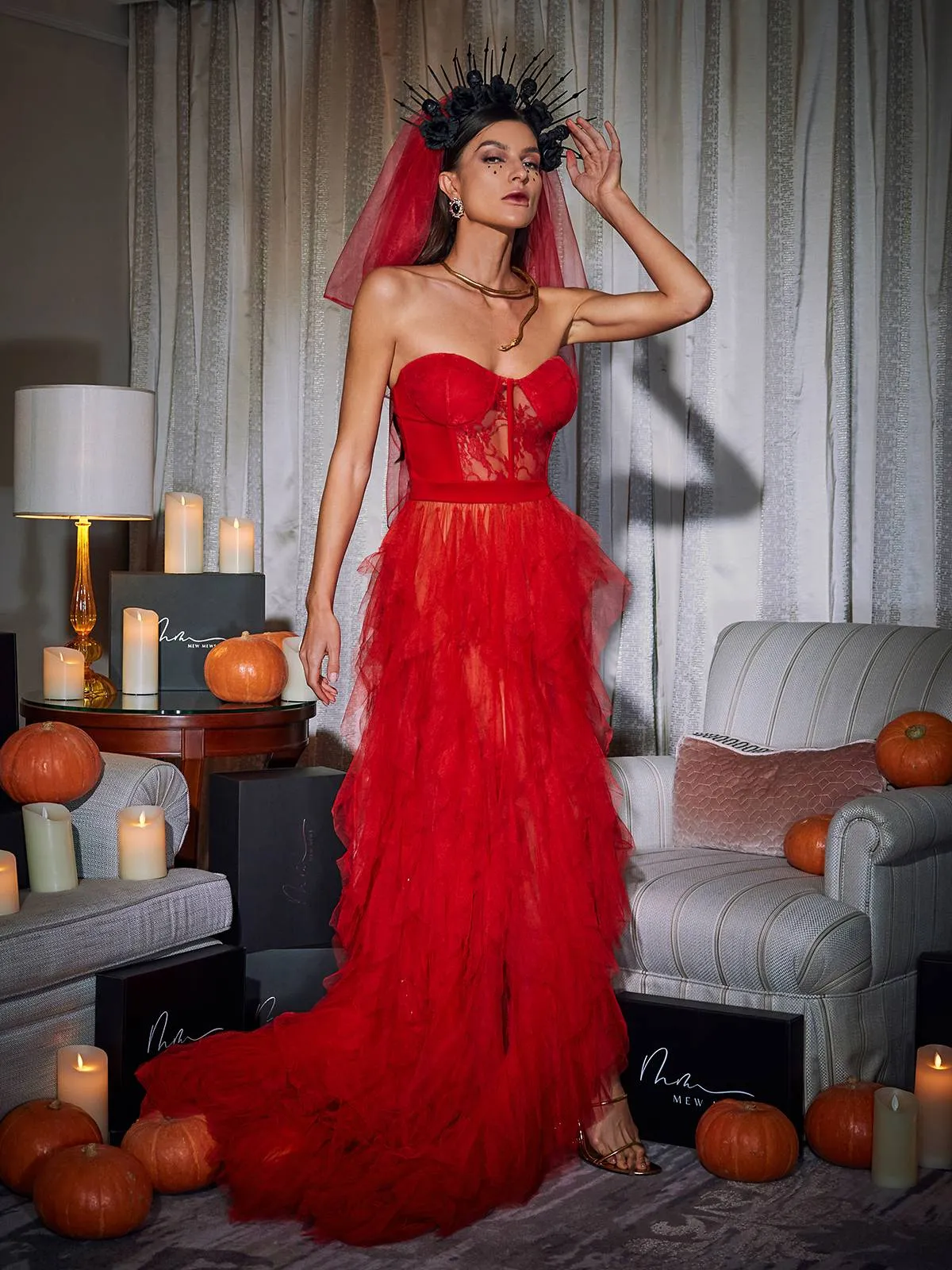 Dorothy Tulle Maxi Dress In Red sold by Mew Mews product image thumbnail 4