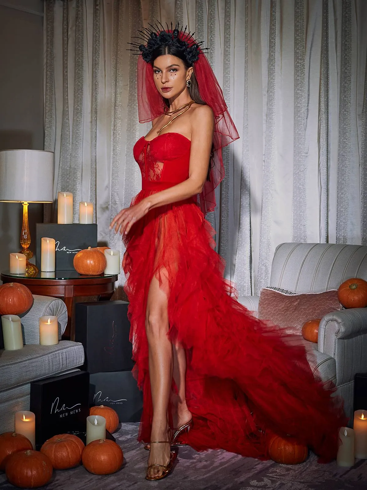 Dorothy Tulle Maxi Dress In Red sold by Mew Mews product image thumbnail 5