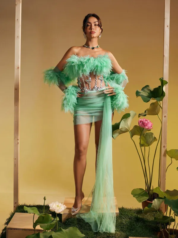 Paige Tulle Trimmed Draped Skirt Set sold by Mew Mews