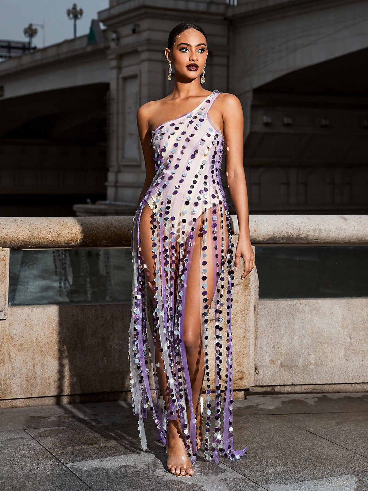 Roza Embellished Fringe Mesh Dress sold by Mew Mews