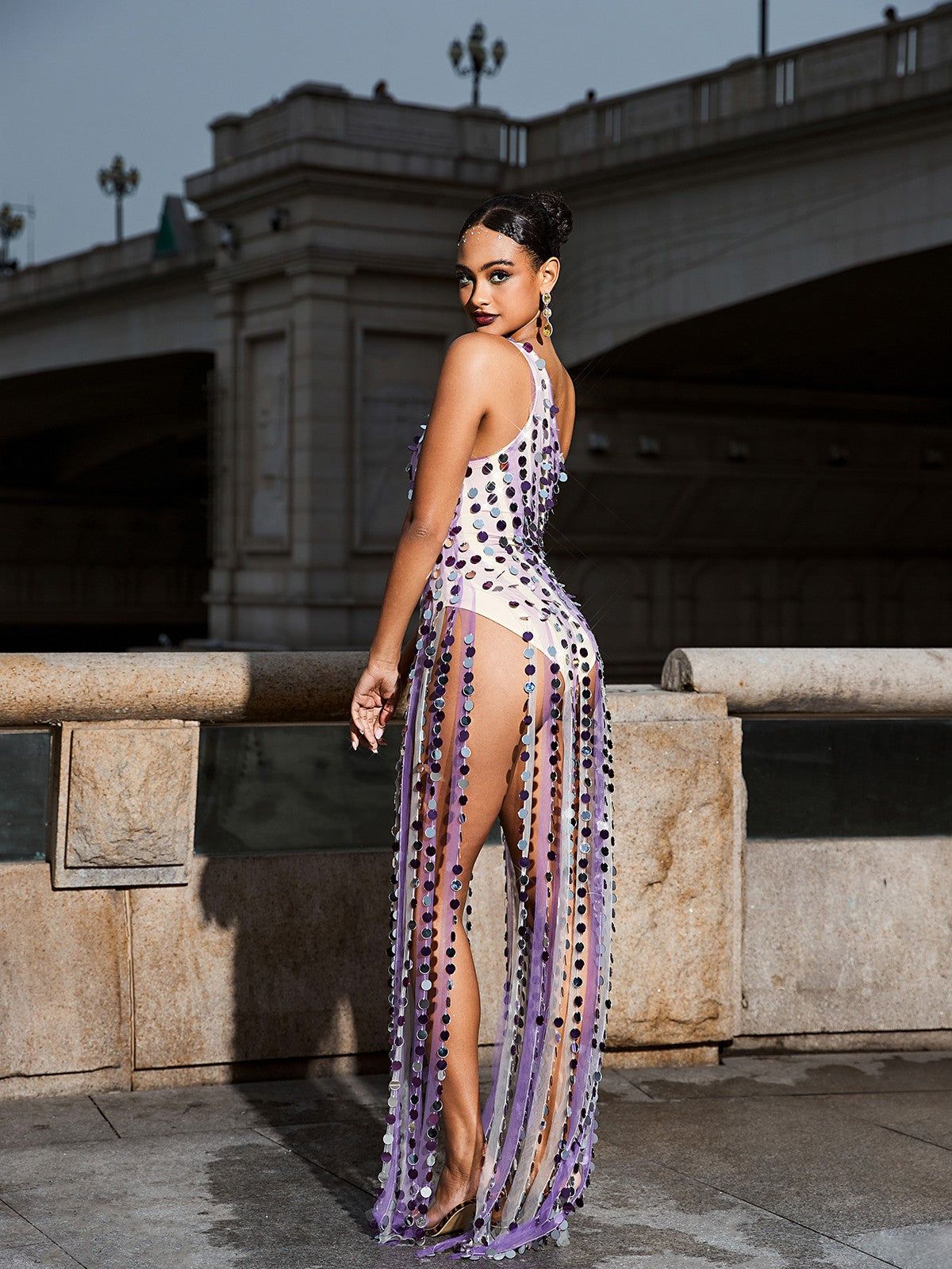 Roza Embellished Fringe Mesh Dress sold by Mew Mews product image thumbnail 5