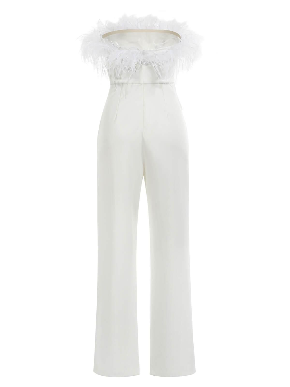 Emmy Bandeau Feather Jumpsuit In White sold by Mew Mews product image thumbnail 8