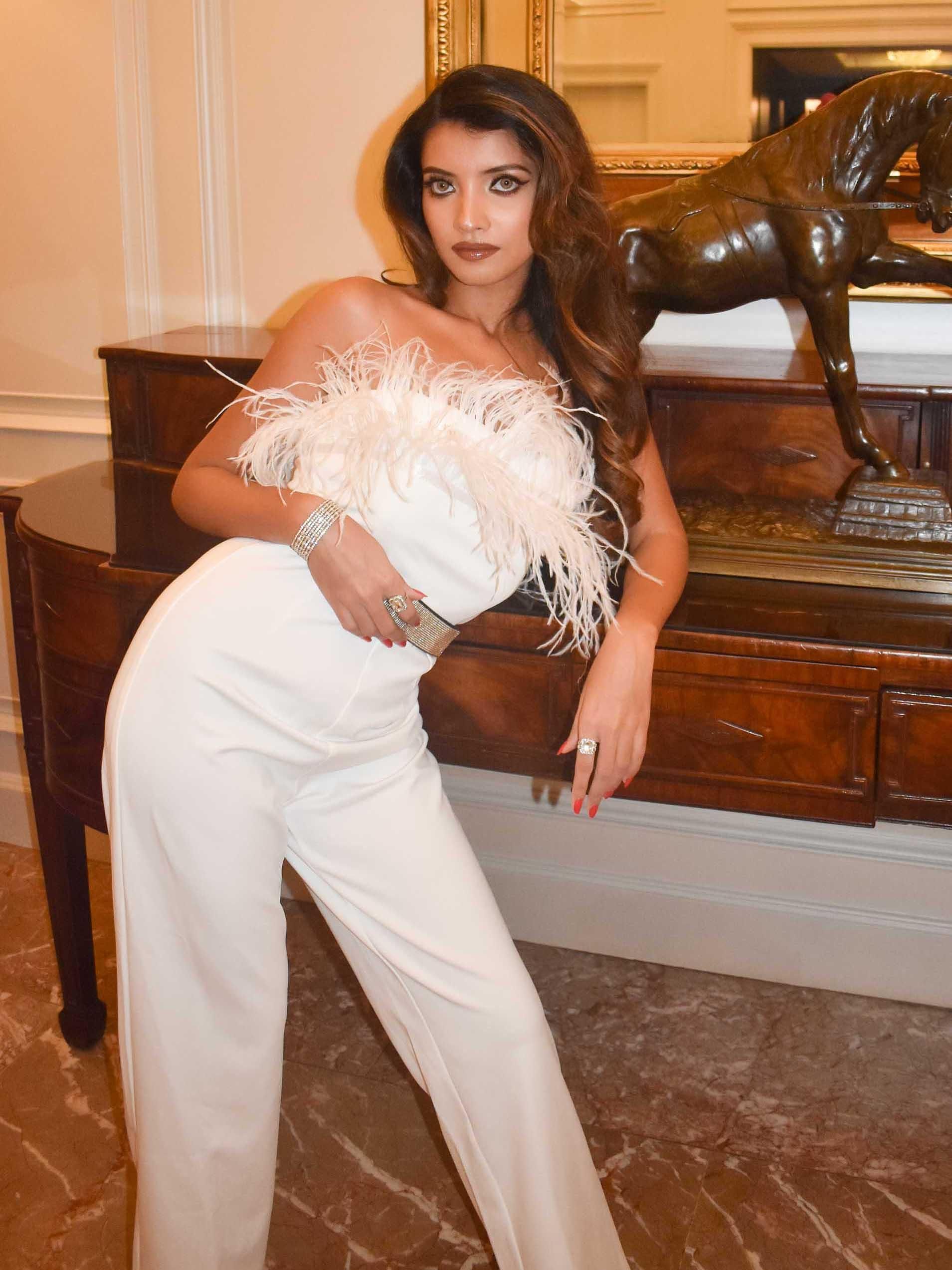 Emmy Bandeau Feather Jumpsuit In White sold by Mew Mews product image thumbnail 2