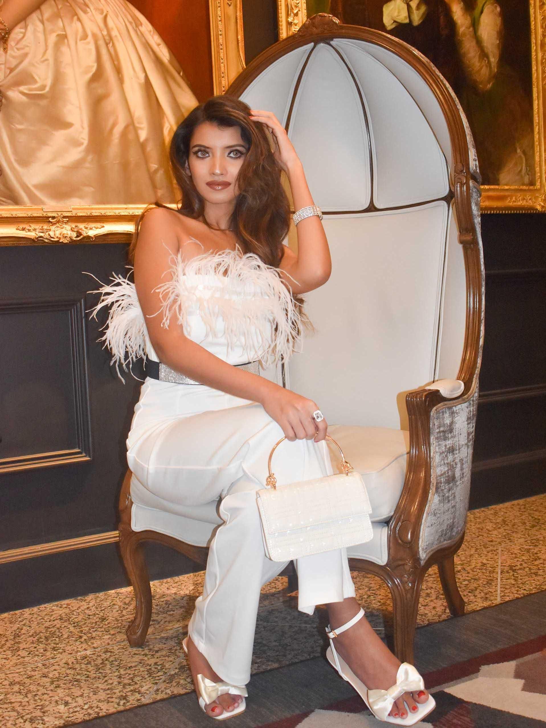 Emmy Bandeau Feather Jumpsuit In White sold by Mew Mews product image thumbnail 5