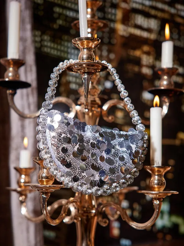 Sofia Rhinestone Sequin Clutch In Silver sold by Mew Mews