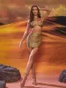 Amma Snake Printed Bikini Three Piece Set In Gold sold by Mew Mews