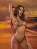 Amma Snake Printed Bikini Three Piece Set In Gold sold by Mew Mews
