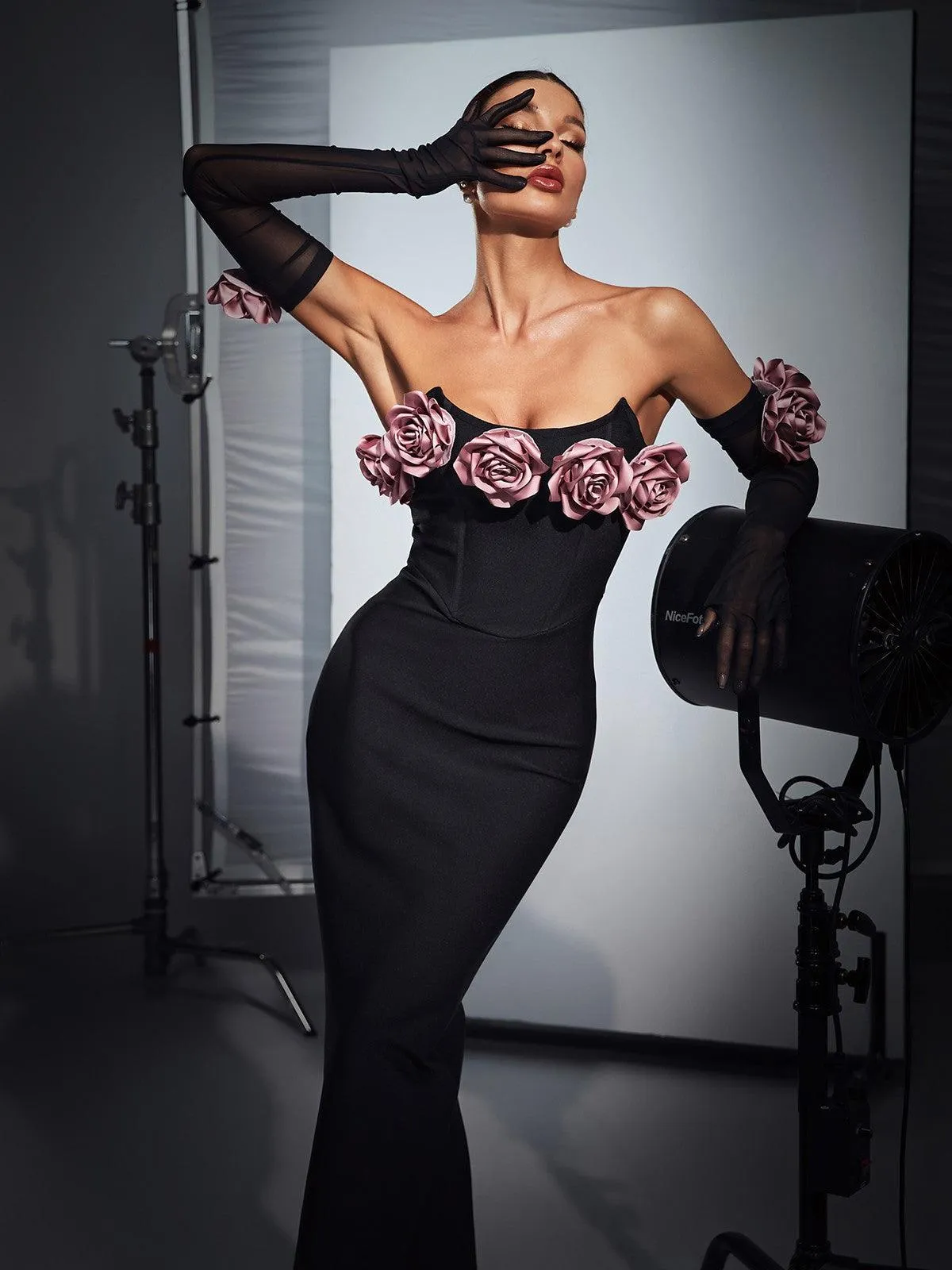 Rosanna Strapless Flower Corset Bandage Dress With Gloves sold by Mew Mews product image thumbnail 4