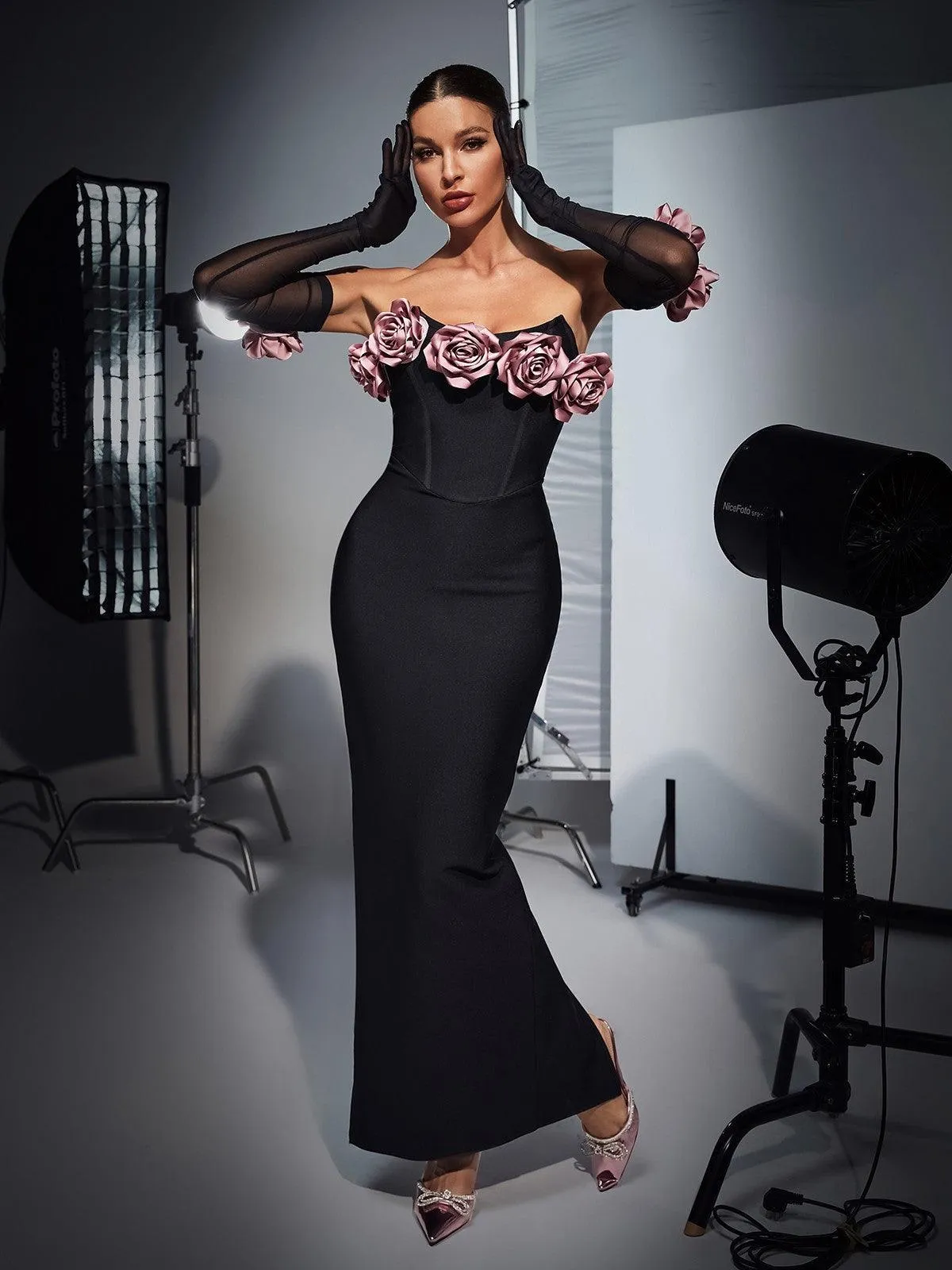Rosanna Strapless Flower Corset Bandage Dress With Gloves sold by Mew Mews product image thumbnail 5