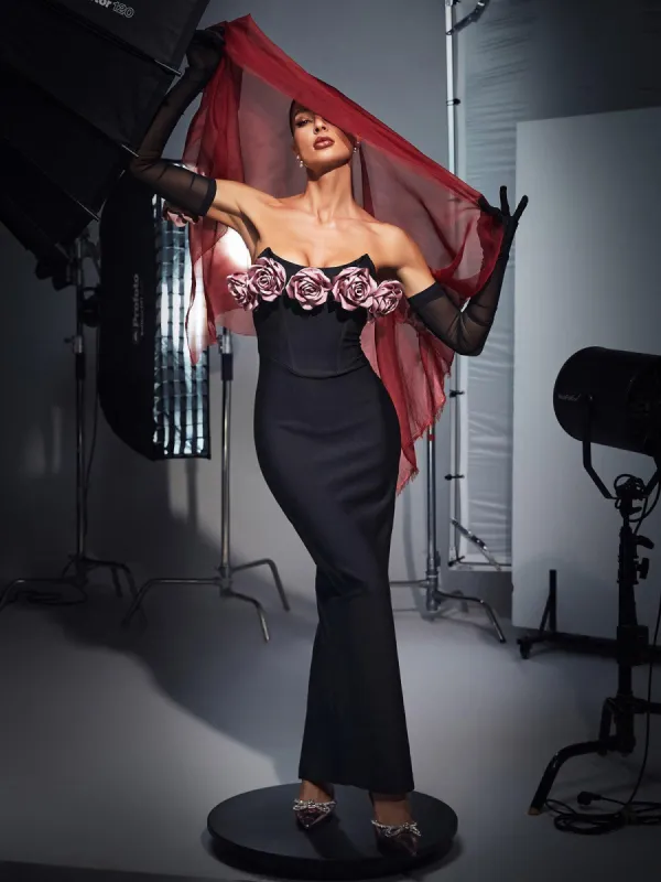Rosanna Strapless Flower Corset Bandage Dress With Gloves sold by Mew Mews