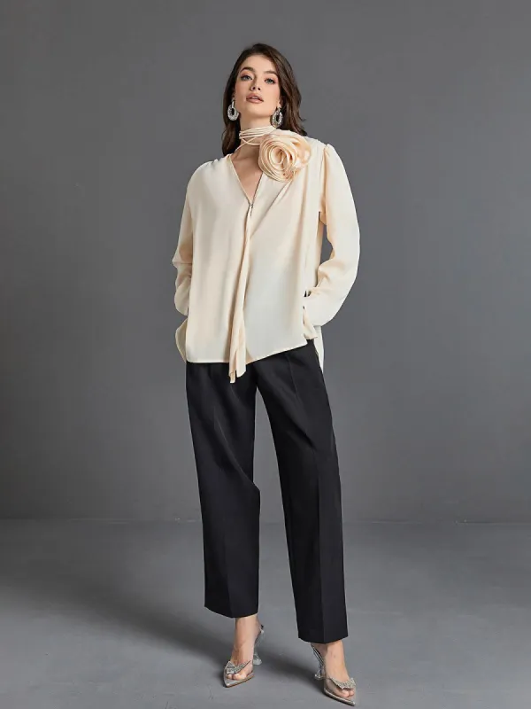 Anoushka Satin Flower Embellished Blouse sold by Mew Mews