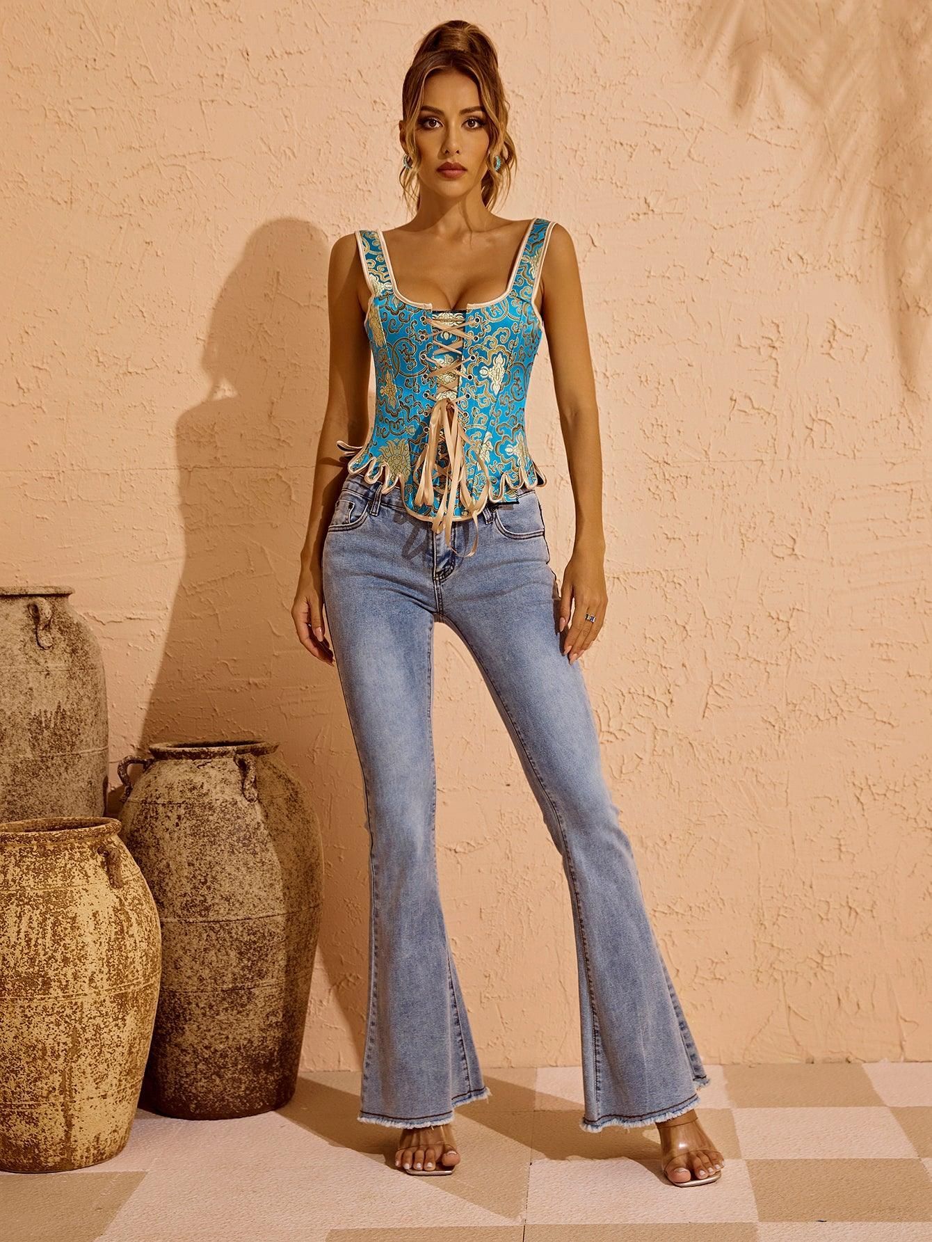 Amelia Jacquard Corset Top In Blue sold by Mew Mews product image thumbnail 2