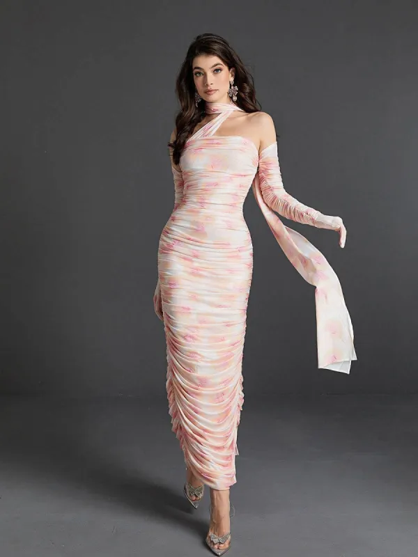 Livana Floral Mesh Maxi Dress With Gloves made by Mew Mews