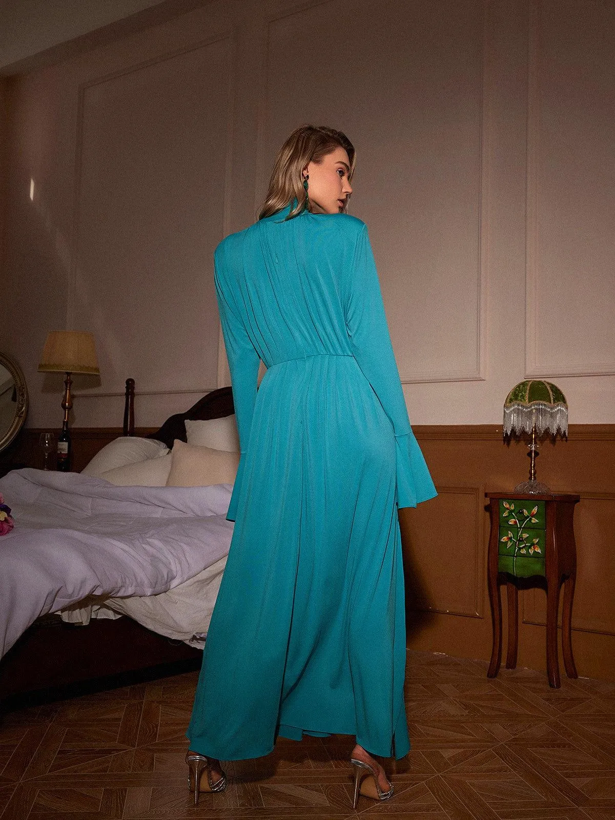 Benton Long Sleeve Flower Embellished Maxi Dress In Blue sold by Mew Mews product image thumbnail 5